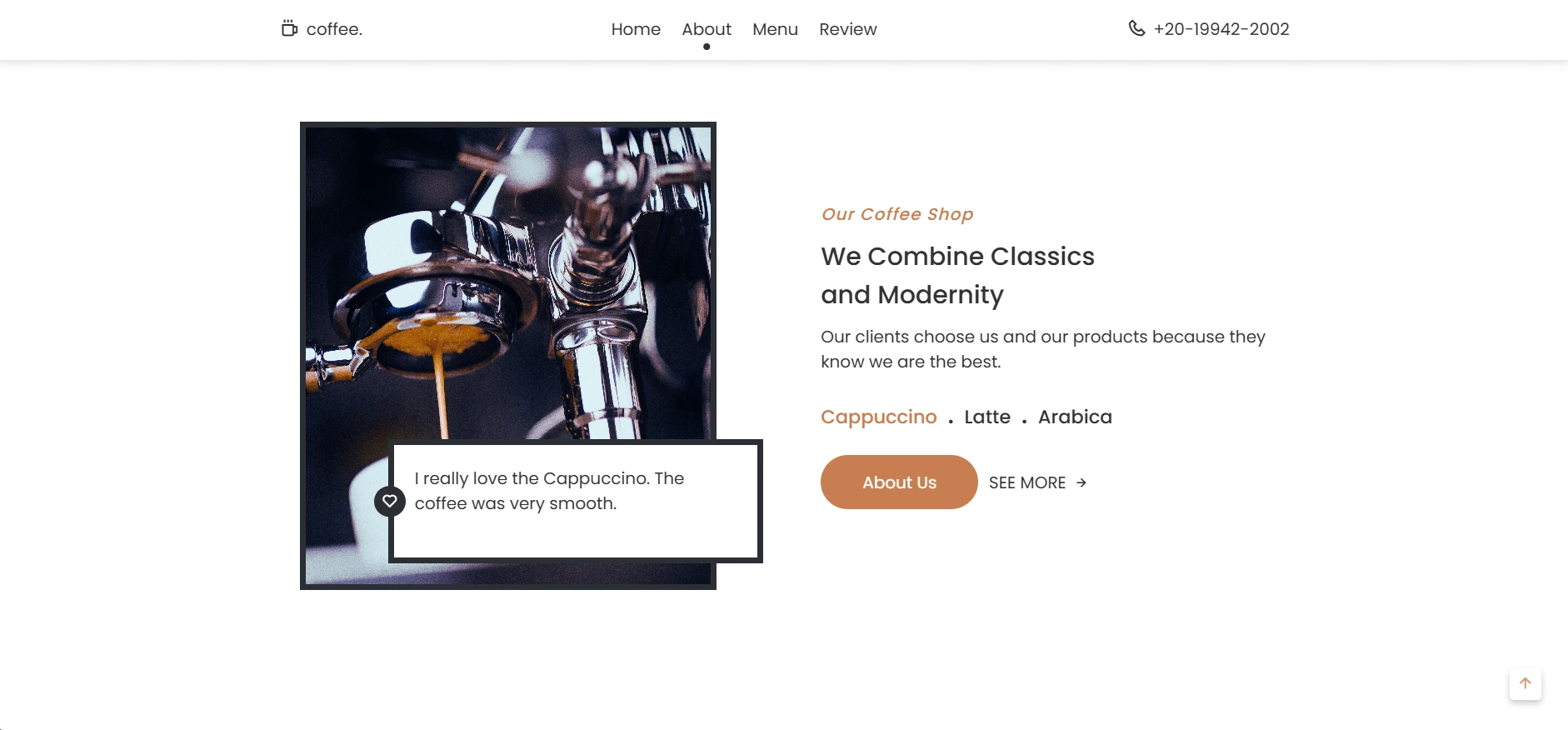 Screenshot of Coffee Website